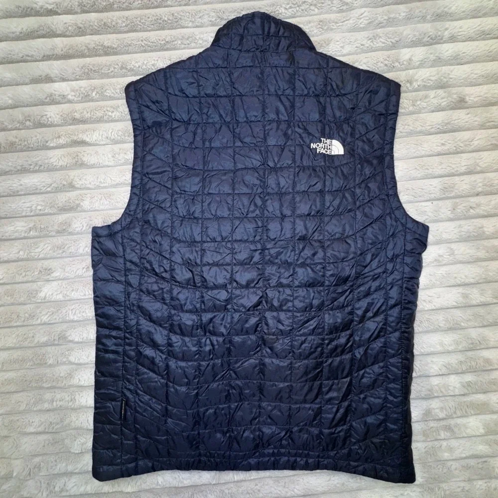 The North Face Thermoball Vest‎ Men's Medium Blue Quilted Jacket White Full Zip